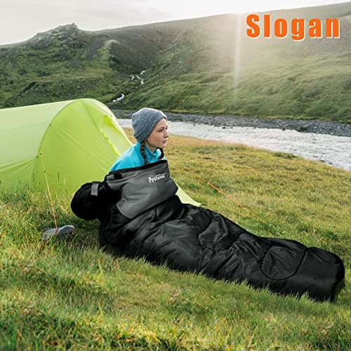 Pystuvo Sleeping Bag for Adults,4 Season Sleeping Bag,Lightweight,Waterproof Indoor & Outdoor Use,Black+Gray — view 4