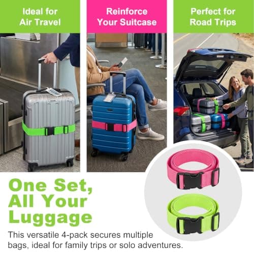4 Pack Luggage Straps for Suitcases, Adjustable Suitcase Straps — view 6