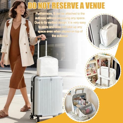 Travel Makeup Bag, Large Capacity Cosmetic Bags with Waterproof Toiletry Compartment, Luggage Strap, Detachable Mirror, and Leather Portable Standing Makeup Bag — view 2