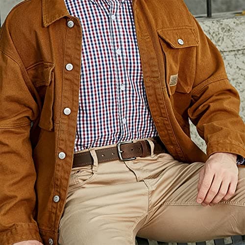 Vatan Men's Genuine Leather Casual Every Day Jeans Belts, Handmade Men Leather Belt with Gift Box (B-Bourbon Brown (Double Stitch), 34(Fits Waist 32"-33")) — view 5
