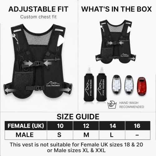Running Vest with 2 Water Bottles & 3 LED Lights – Lightweight Reflective Hydration Vest with 6 Pockets – Adjustable Running Backpack for Men & Women, Ideal for Marathon & Night Trainings — view 5