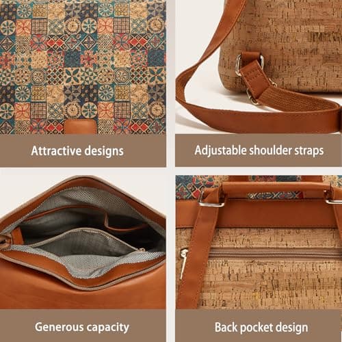CORIOS Boho Backpack Women Daypacks with Ethnic Pattern Bohemian Style Shoulder Handbag Multipurpose Convertible Purse Teenager School Bag Bookbag Cork Fabric Rucksack for Travel Outdoor Rose Gold — view 5
