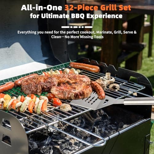 JUAUO 32PCS BBQ Tool Set, Thickened Stainless Steel Barbecue Accessories with Oxford Storage Bag – Complete BBQ Utensil Kit for Outdoor, Camping, Garden & Kitchen – Grilling Gifts for Men, Dad, Him — view 3