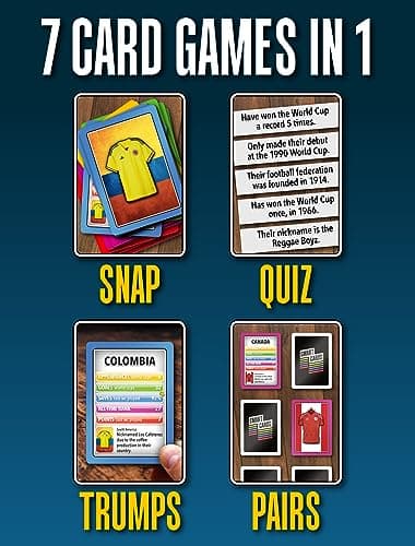 Smart Cards World Football, 7 games in 1, a suitcase of games in your pocket, includes trumps, pairs, snap, rummy, cool stats and top trivia. Gift, Stocking Filler, Travel Game, age 5+, 1-8 players — view 3