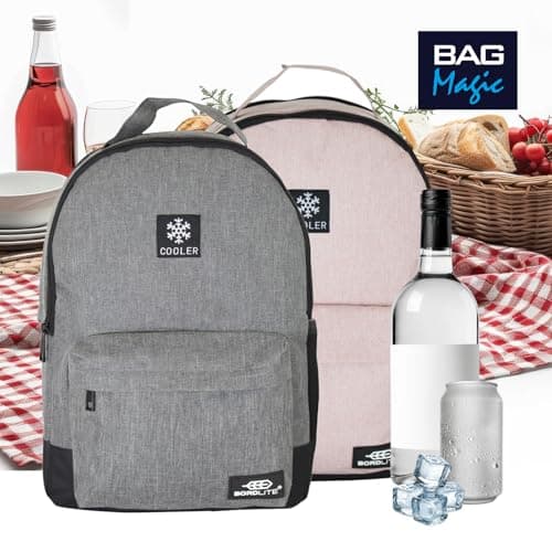 Cooler Backpack Insulated Lunch Bag Pink & Grey Bundle – Leakproof, Water Resistant Cooler Bag for Work, Travel, Picnic, Beach – Thermal Backpack with Pockets & Bottle Holder 28x15x39cm (Grey + Pink) — view 4