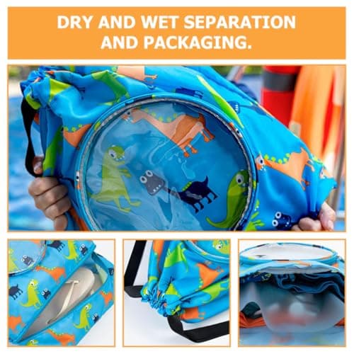 MAGICLULU Waterproof Swimming Drawstring Backpack PVC Large Blue Dinosaur Dry Wet Separate Bag with Shoe Compartment for Travel Camping — view 6