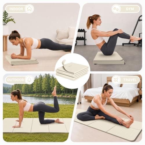 READAEER Foldable Yoga Mat for Travel Folding Yoga Mat 6mm Thick with Carrying Bag, Non-Slip TPE Exercise Pilates Mat (White) — view 4