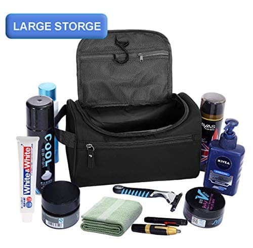 Wash Bag Mens,AOBETAK Large Hanging Waterproof Toiletry Bag with Mesh and Zip Compartment,Overnight Gym Shaving Travel toiletries Set kit for Men Women Ladies Gents Girls,Black — view 6