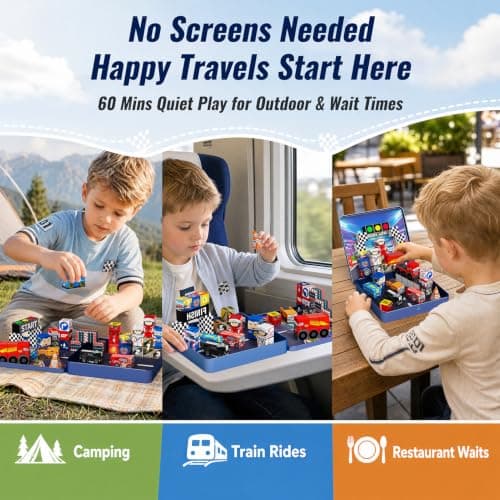 Magnetic Blocks Boys Travel: 48PCS Racing Travel Set with Iron Box — view 3