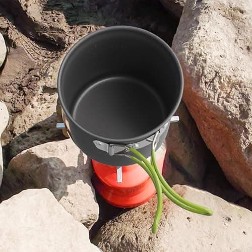 Camping Cookware Kit, Portable Camping Pot Set Outdoor Cooking Gear Aluminum Camping Cookware Foldable Handle Backpacking Cooking Pot Lightweight Camping Kitchen Set(Green handle) — view 4