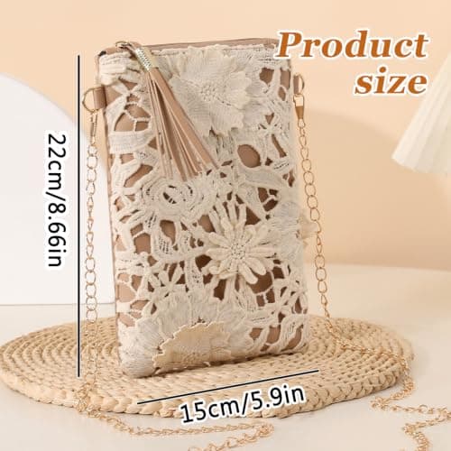 BSITSSS Crossbody Bag,Cut-Out Weave Flowers Cross Body Bag Women with Zipper, Leather Brown Mobile Phone Beach Bags with Metal Chain for Ladies Summer Beach Holiday Travel Dating — view 4