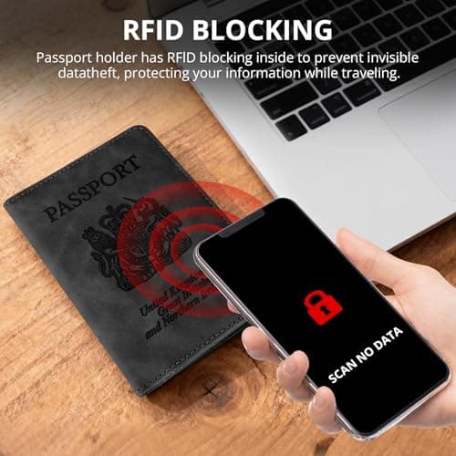 Cinocratic Passport Holder for Travel Accessories,RFID Blocking PU Leather Passport Cover Wallet Card Case for Men and Women (Black) — view 4