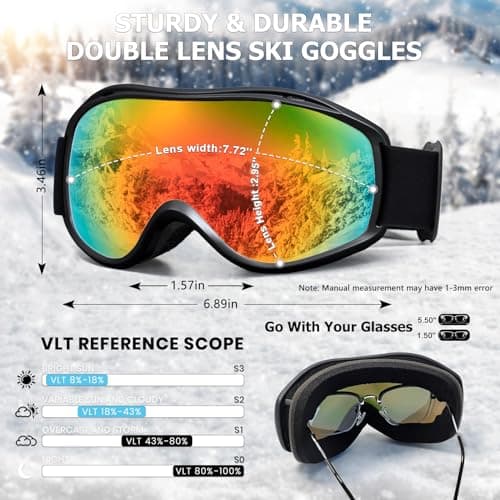 SPOSUNE OTG Ski Goggles Men Women, Over Glasses Anti Fog Snowboard Goggles, UV Protection Snow Goggles for Adult & Youth | for Universal Face — view 4