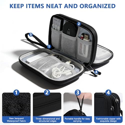 Half Forest Cable Organiser Bag Tech Pouch Double-Layer Design, Waterproof, Portable, Suitable for Phone Chargers, Cables, USB Flash Drives, Power Banks, and Hard Drives (Black) — view 3
