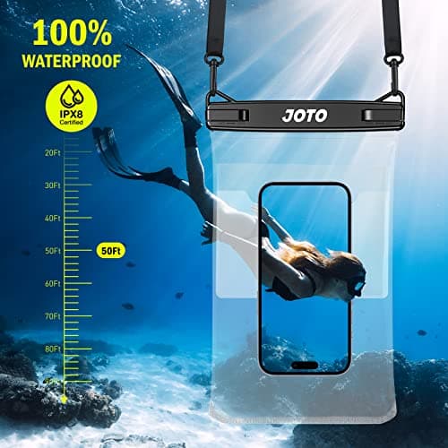 JOTO Large Waterproof Phone Pouch, IPX8 Big Dry Bag Underwater Phone with Lanyard for iPhone 17 Air 16 15 14 13 Pro Max, Galaxy S24 Ultra S23 S22, Waterproof Wallet for Beach- 2 Pack, Black — view 2