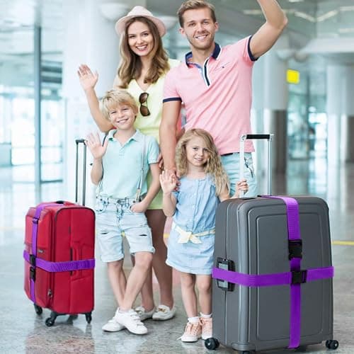 Aulese 2 Pack Luggage Straps, Adjustable Suitcase Straps with Luggage Tags, High-Visibility Luggage Straps for Suitcases, Travel Accessories Luggage Belt for Baggage (Purple) — view 2