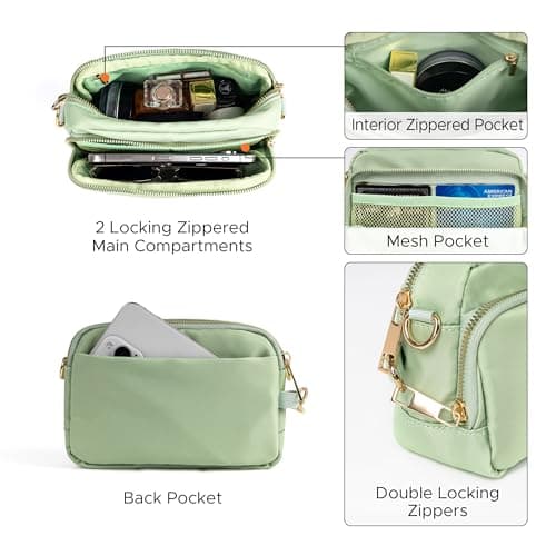 Anti Theft Crossbody Bag for Women, Slash-resistant RFID Blocking Travel Purses, Small Shoulder Bag Handbag, Nylon, Sage Green — view 5