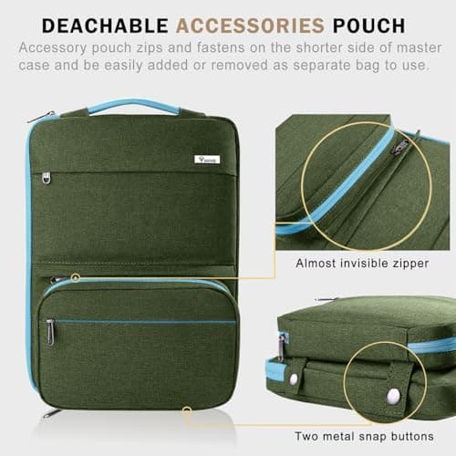 Voova Laptop Sleeve 13-14 Inch, Waterproof Case with Pouch, Army Green — view 6