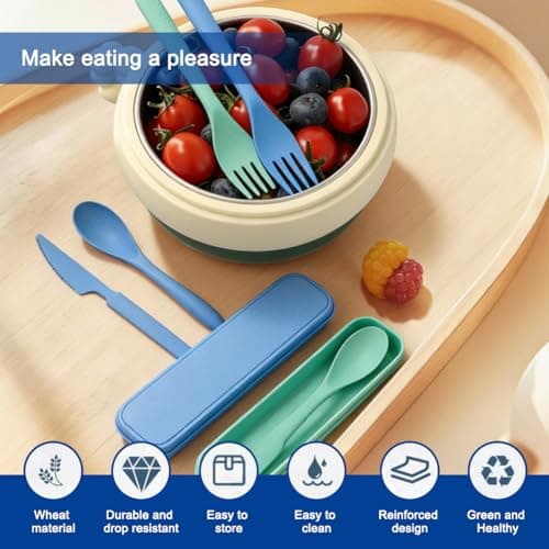 2 Sets Portable Reusable Cutlery Set with Case, Travel Fork Knife Spoon Set, Compact Tableware for Camping, Office, Picnic & Outdoor Dining — view 6