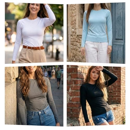 NuCamper 4 Pack Thermal Tops Womens Long Sleeve Shirt Round Neck Soft Thermal Underwear Breathable Compression Base Layer Shirts Casual Slim Fitted Lightweight Ladies Thermals T Shirt for Running — view 6