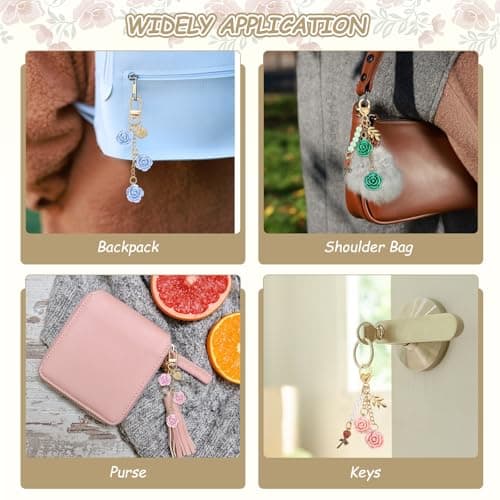 sourcing map Flower Charm Keychain Cute Resin Rose Gold with Jewelry Box — view 5