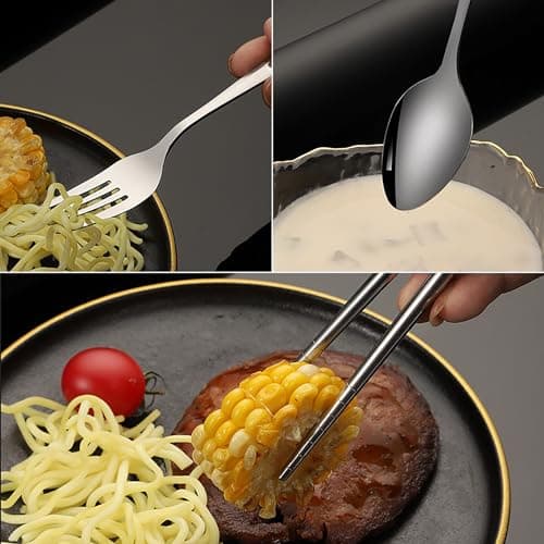 YIGAARUI Cutlery Set with Case,Reusable Stainless Steel Travel Lunch Utensils with Fork Spoon Knife Chopsticks for Picnic School Office Flatware Set Mirror Polished Dishwasher Safe (4PCS) — view 6