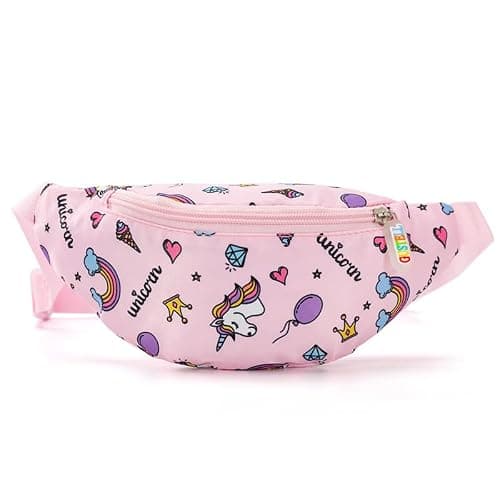 Dzxin Kids Fanny Pack, Cute Unicorn Kids Bum Bag Bumbag Waist Pack Cartoon Hipsack Belt Bag Small Belt Bum Bag Crossbody Purse Waist Pouch for Toddler Girls Boys Running Hiking Travel Sports(Pink)