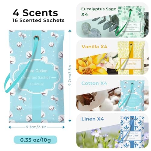 LASENTEUR Scented Sachets 16 Pack, Fresh Linen, Cotton, Vanilla — view 2
