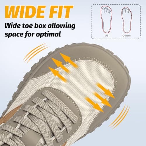 HOBIBEAR Wide Barefoot Shoes for Womens Mens Minimalist Trail Running Hiking Sneakers Comfortable Lightweight Beige SIZE 41 — view 3