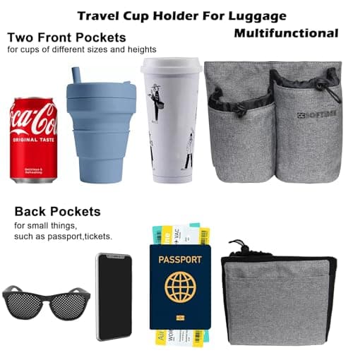 CCSOFTIME Suitcase Travel Cup Holder,Free Hands Luggage Cup Holder,Drink Beverage Caddy Attchment for Water Bottle Coffee Mugs for Flight Attendant Traveler-Black — view 3