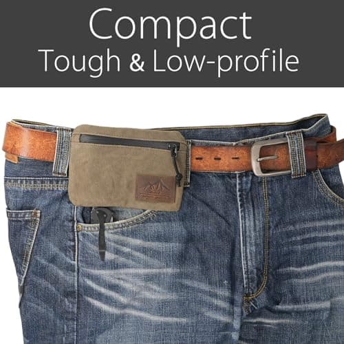 diodrio Belt Zipper Pouches for Men Women Compact EDC Pouch, YKK Zipper, Anti-Theft Pickpocket Proof Safety Wallets, Waist Pack for Traveling Hiking, Water Resistant, Tough Waxed Canvas, Olive — view 3