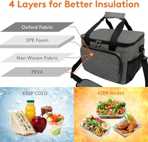 REQUISITE NEEDS Lunch Bag Insulated Picnic Bag 15L Large Cooler Bag Lunch Bag For Lunch/Work/School/Beach/Picnic (Grey) — view 3