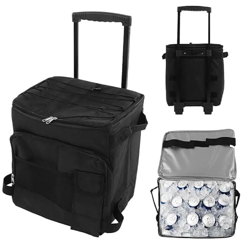 Rolling Cooler Bags 43 Litres, Collapsible Insulated & Leakproof Soft Cool Bag on Wheels, Waterproof with Dual Zipper, Oxford Cloth, Perfect for Camping, Picnics, BBQs & Beach Trips
