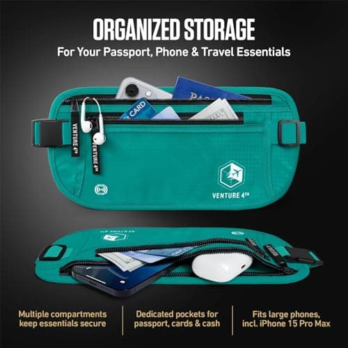 VENTURE 4TH Slim Passport Holder RFID Blocking Travel Pouch - Protect Cash, Credit Cards and Documents, Turquoise, One Size, Minimalist — view 5