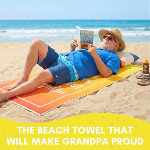Ethisa Grandpa Beach Towel - Best Grandpa Ever Summer Gift for New Grandfathers - Travel Friendly Grandpa Birthday Present from Granddaughter or Grandson - Father's Day Pool Gift - 60"x30" — view 3