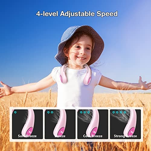 Kkdi Kids Neck Fan, Portable Bladeless Fan for Kid 4-14Y Girls & Boys, 2600mAh USB Personal Mini Fan Cooling Fan for Travel/Camping/Study, 4 Speeds, Lightweight, Compact, Perfect Summer Gifts for Kids — view 5