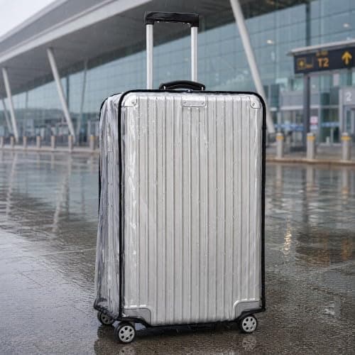 Merzio Clear PVC Suitcase Cover Protectors Large 20 Inch Transparent Luggage Covers for Wheeled Suitcases Waterproof Reusable Travel Protector with Secure Hook and Loop Closure — view 3