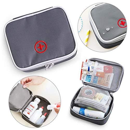 SwirlColor Portable First Aid Pouch Mini Small Pill Organiser Easy Carry Empty Medicine Container with Multi-Pocket for Travel 13x10x2cm (Grey) — view 5