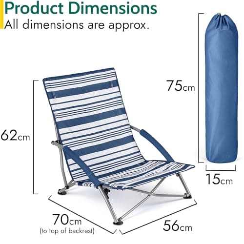 Trail Sisken Low Folding Beach Chair, Navy Blue Stripes — view 3