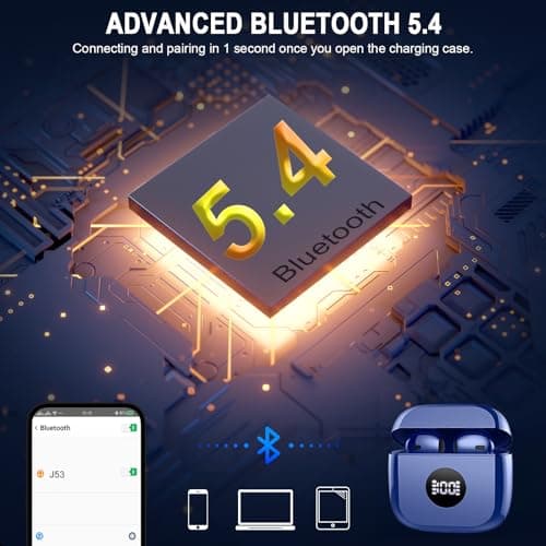 Wireless Earbuds, Bluetooth 5.4 Headphones in Ear with 4 ENC Noise Cancelling Mic, Bluetooth Earbuds 40Hrs Playtime, HiFi Stereo Deep Bass Wireless Earphones, IP7 Waterproof USB-C Fast Charge Blue — view 3