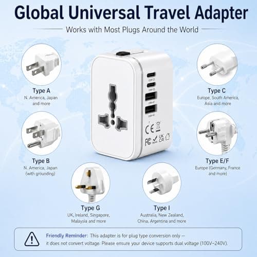 Universal Travel Adapter, International Travel Plug Adapter with 2 USB-C and 2 USB Ports, All in One Plug Adaptor with Dual Safety Fuses, Universal Charger Power Adapter for European EU US UK AUS — view 3