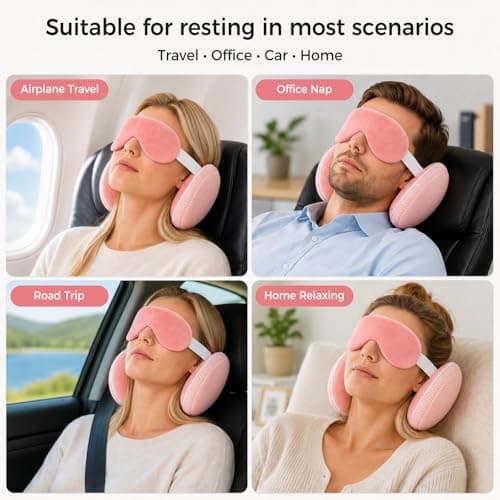 FACHOI Travel Pillow for Airplane, Travel Neck Pillows with Eye Mask, Round Plush Sleeping Pillows Travel Essential Flight Pillows for Sleeping Airplane F4-YZJZ — view 6
