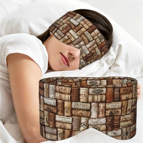 Wine Cork Print Sleep Mask Wide Wraparound Reversible Light Blocking Travel Fit