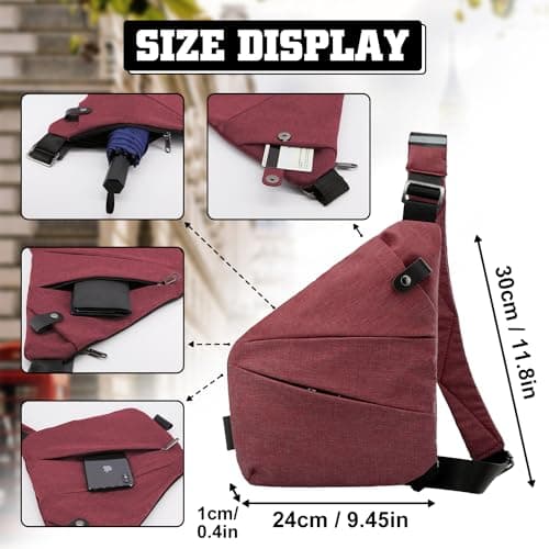 GDOKKNY Anti Theft Crossbody Bag for Women Personal Flex Travel Bag Anti-Theft Cross Body Bag Sling Chest Bag for Men （Red） — view 3