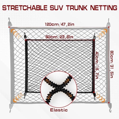 Car Cargo Net,Adjustable Organizer Storage Net,60 x 40cm Elastic Nylon Mesh — view 2