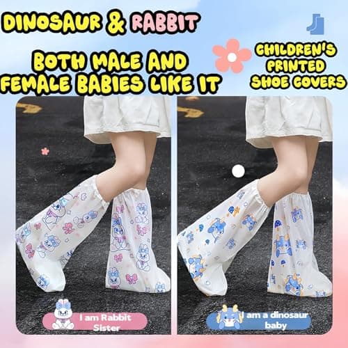 HUANYO Disposable Kids Rain Boot Covers - 5 Pairs Children's Waterproof Shoe Covers, Fun Printed Patterns, Perfect for School, Outdoor Play, Puddle Jumping - One Size Fits Most (Dinosaurs) — view 5