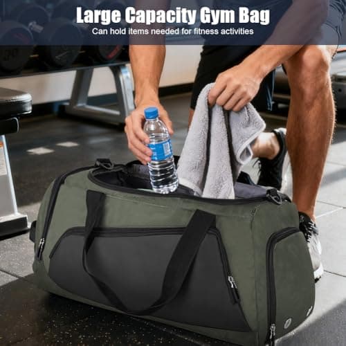 ABOHU Waterproof Gym Duffle Bag with Shoulder Strap and Shoe Compartment, Large Travel Duffle Bags Weekend Overnight Bag for Women Man, Durable Sports Holdall Bags for Sports and Travel - Grey, 40L — view 6