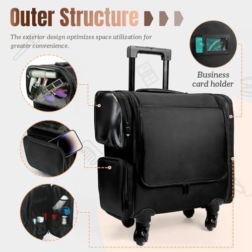 Rolling Makeup Train Case, Professional Makeup Organiser Case, Large Travel Cosmetic Organizer Make Up Storage Bag Trolley for Artist, Hairstylist, Vanity Beauty Box with 5 Toiletry Bags — view 6