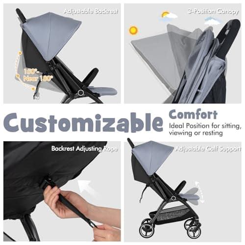 COSTWAY Baby Pushchair, One Hand Foldable Toddler Stroller with Adjustable Backrest & Canopy, 5-Point Harness, Storage Basket, Lightweight Travel Pram for Infants 0-36 Months (Light Grey) — view 2