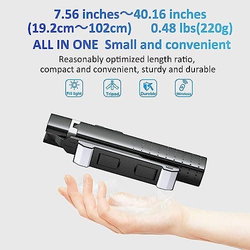 Selfie Stick Tripod Quadrapod with 2 Rechargeable Fill Light, Extendable Tripod with Bluetooth Remote, Stainless Steel, 3 Light Modes, 9 Brightness Levels, Compatible for All iPhone & Android — view 4